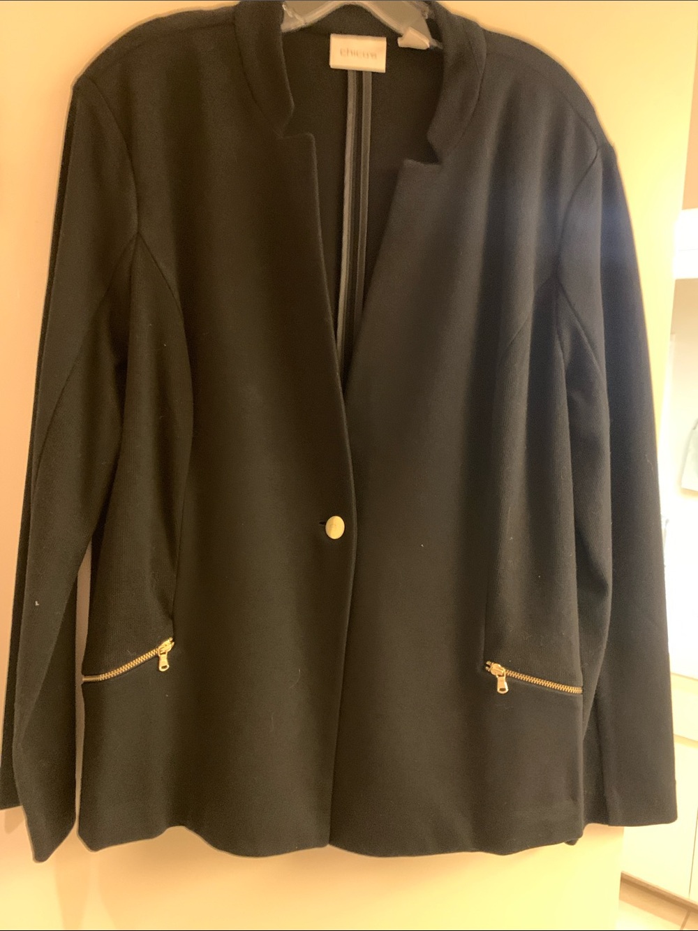Chico's Black Open-Front Blazer with Gold Hardware